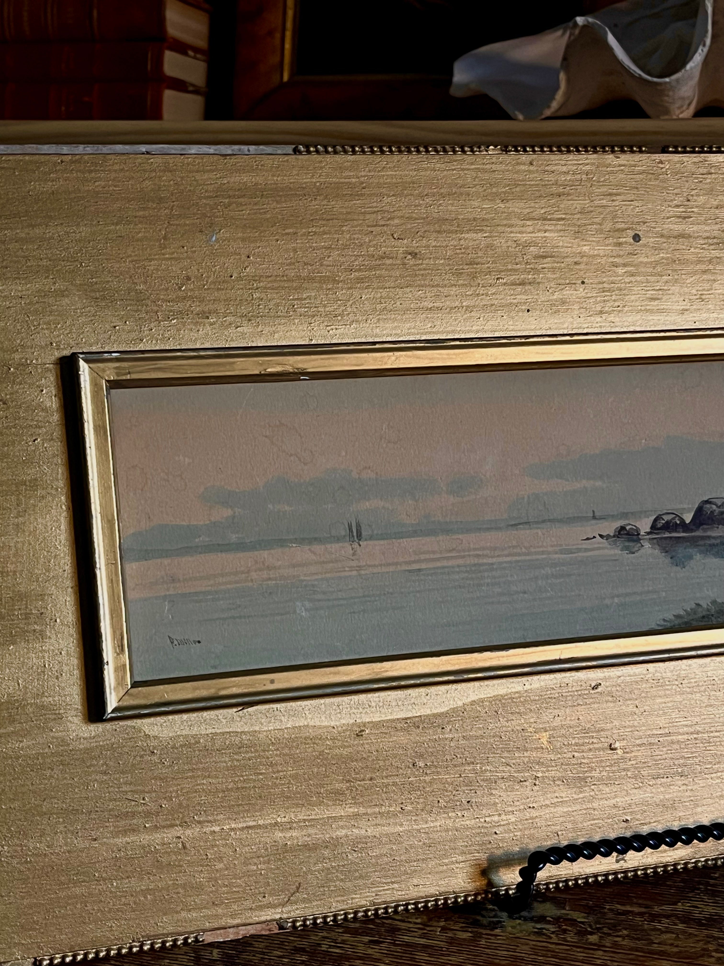 Antique Panoramic Coastal Watercolor