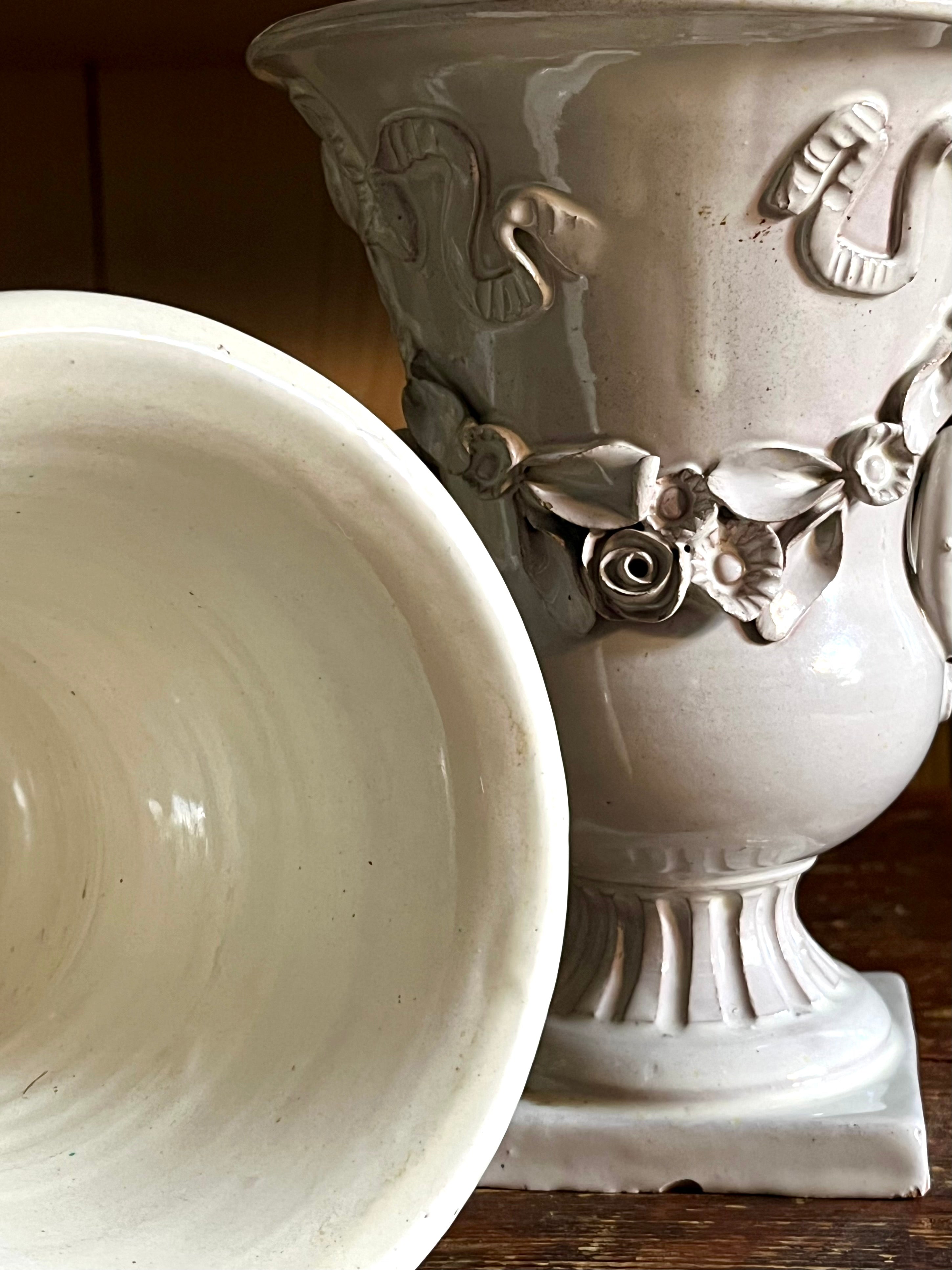 Italian White Glazed Urns