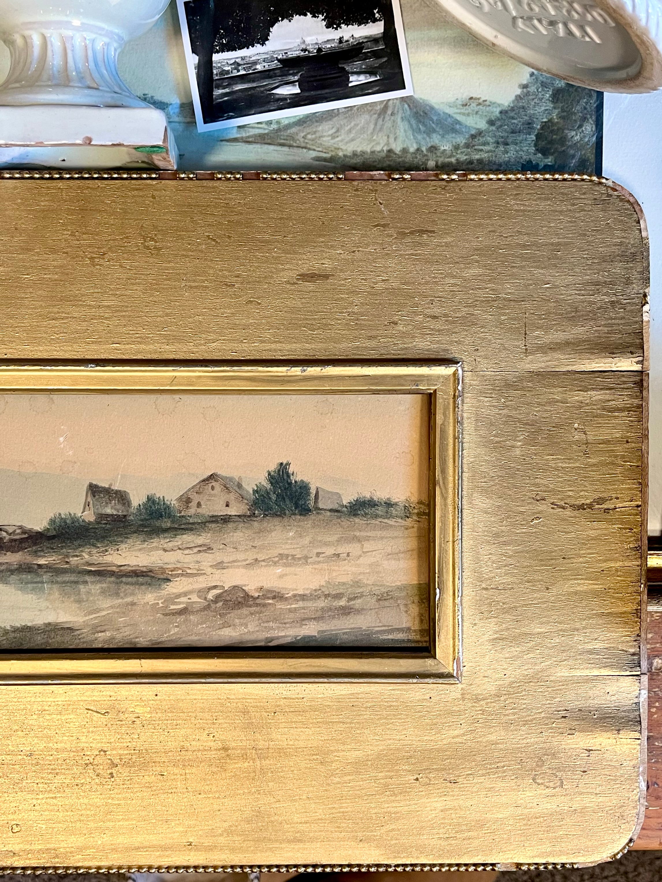 Antique Panoramic Coastal Watercolor