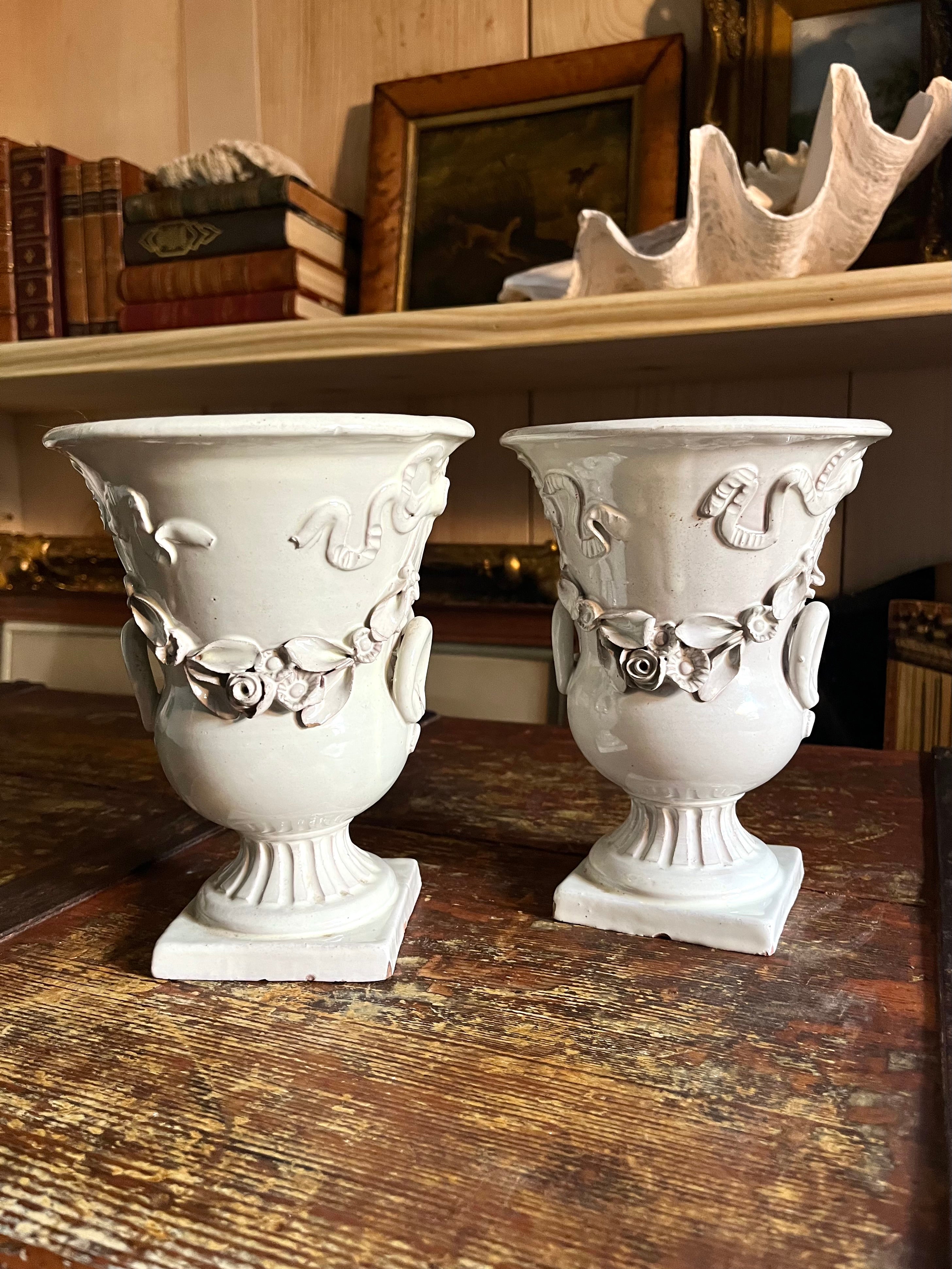 Italian White Glazed Urns
