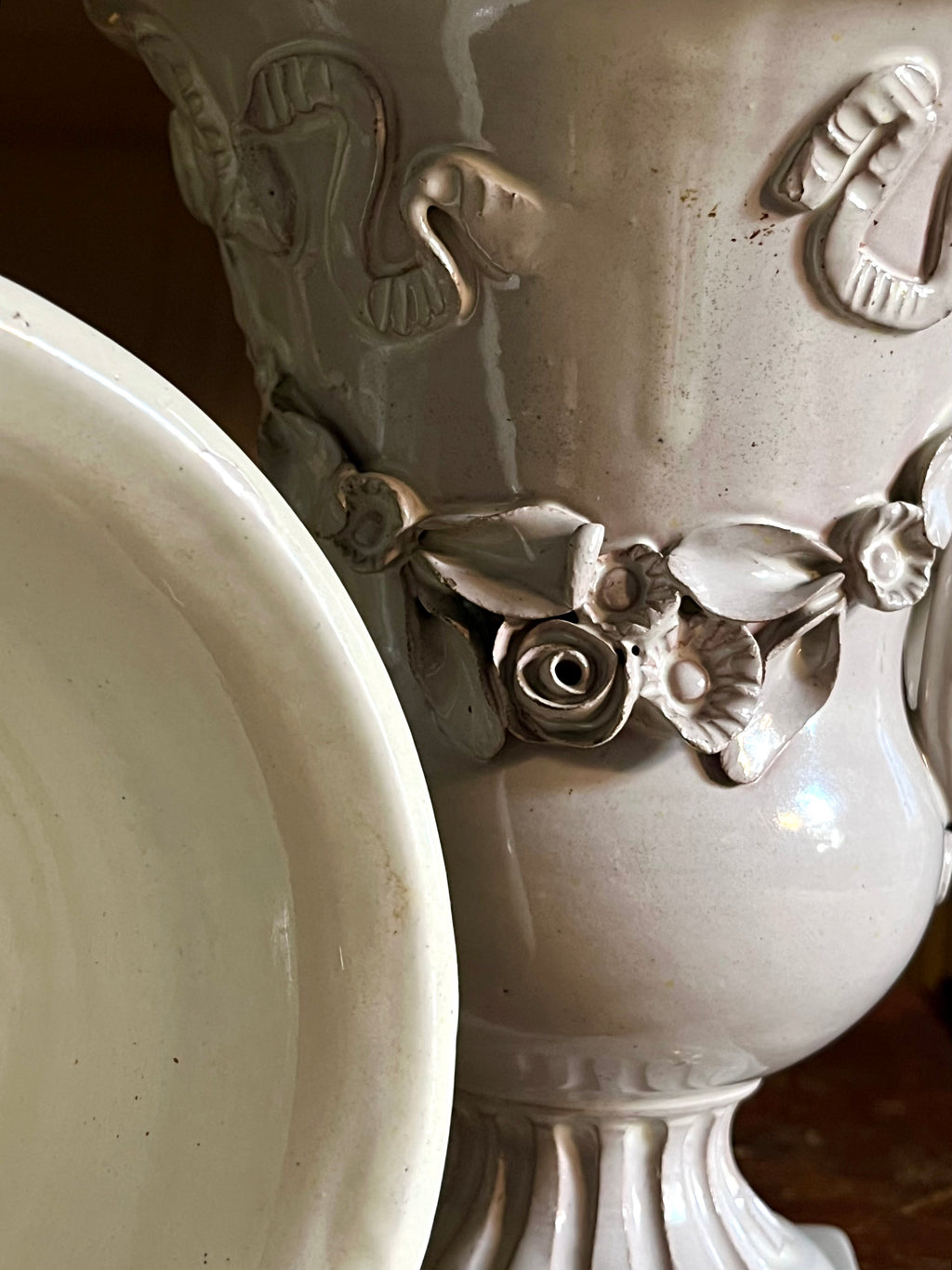 Italian White Glazed Urns