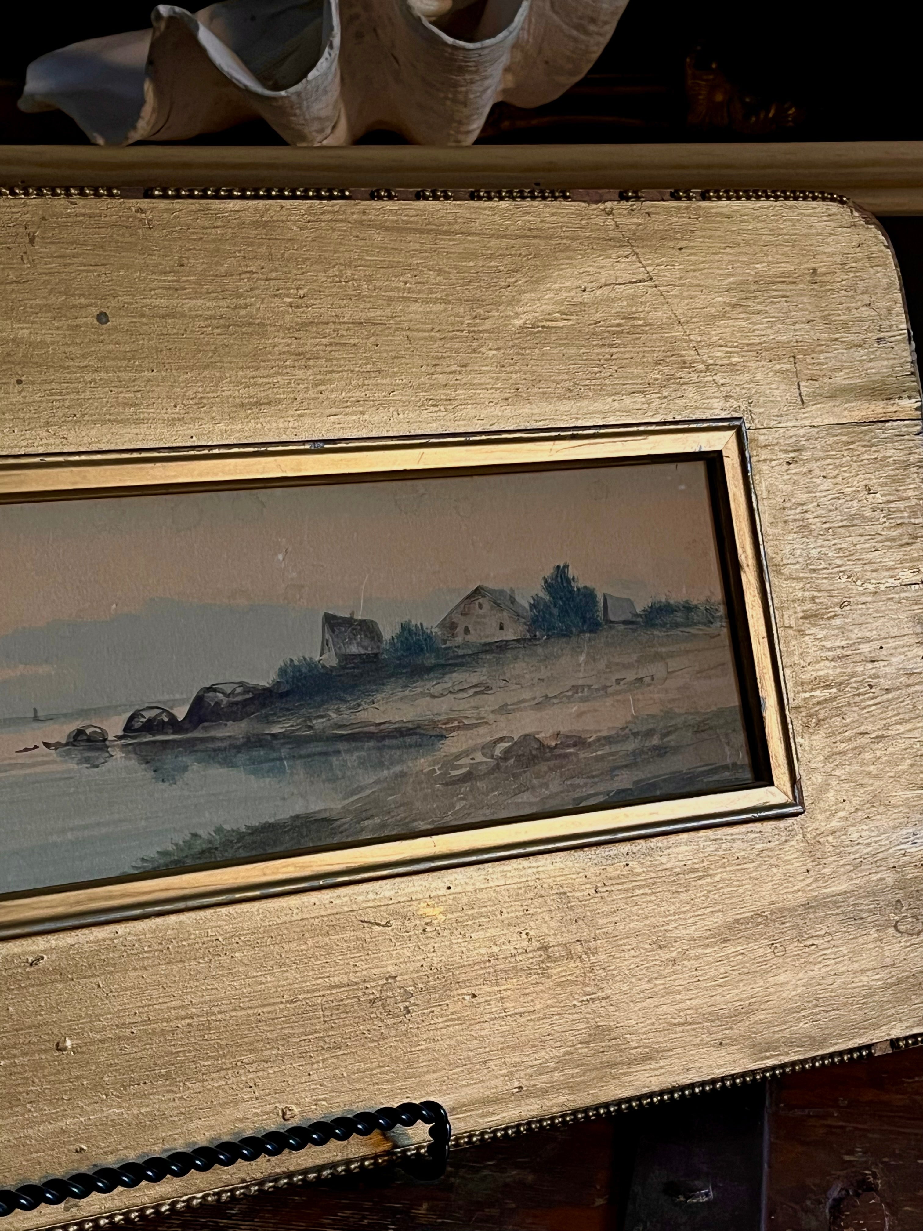 Antique Panoramic Coastal Watercolor