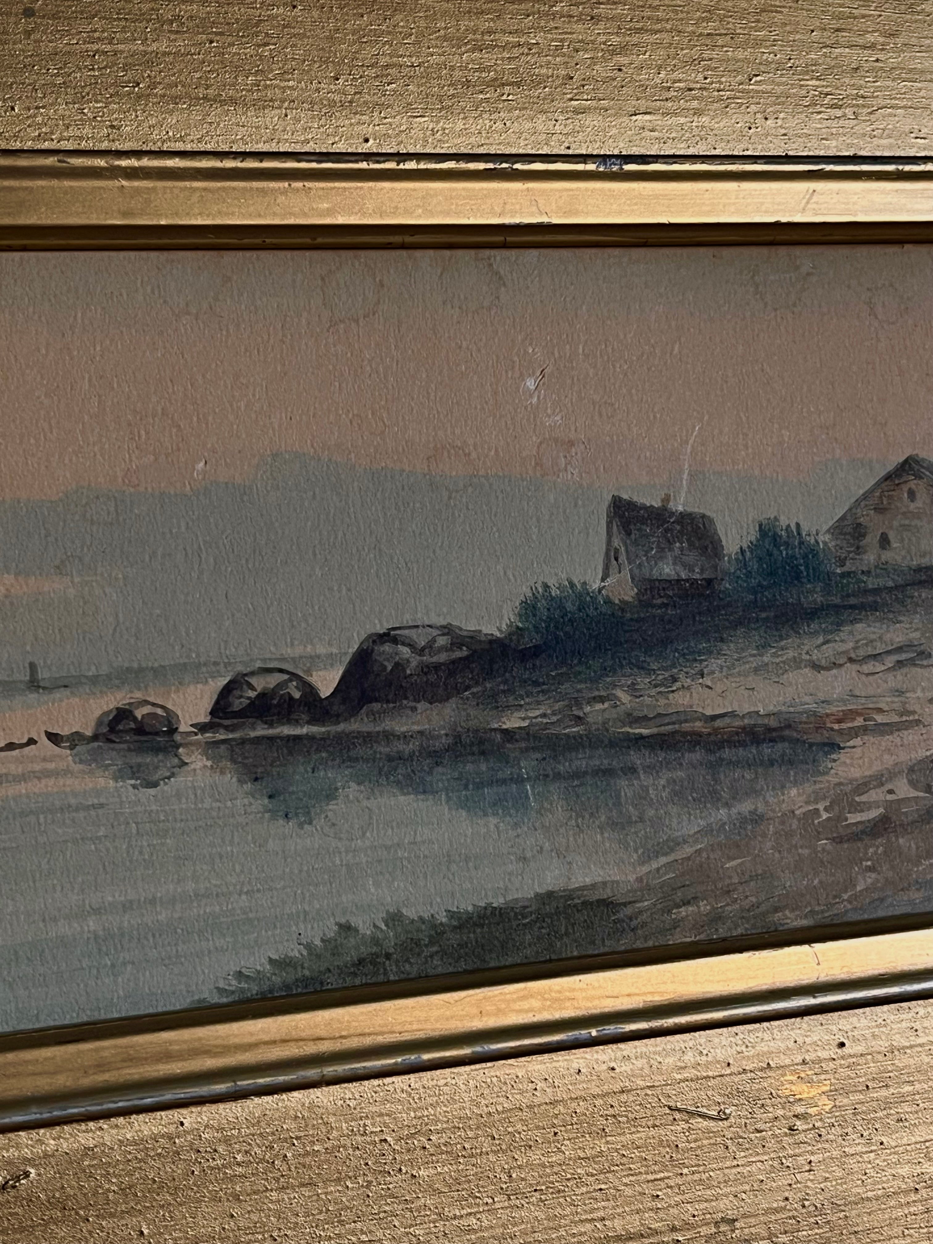 Antique Panoramic Coastal Watercolor