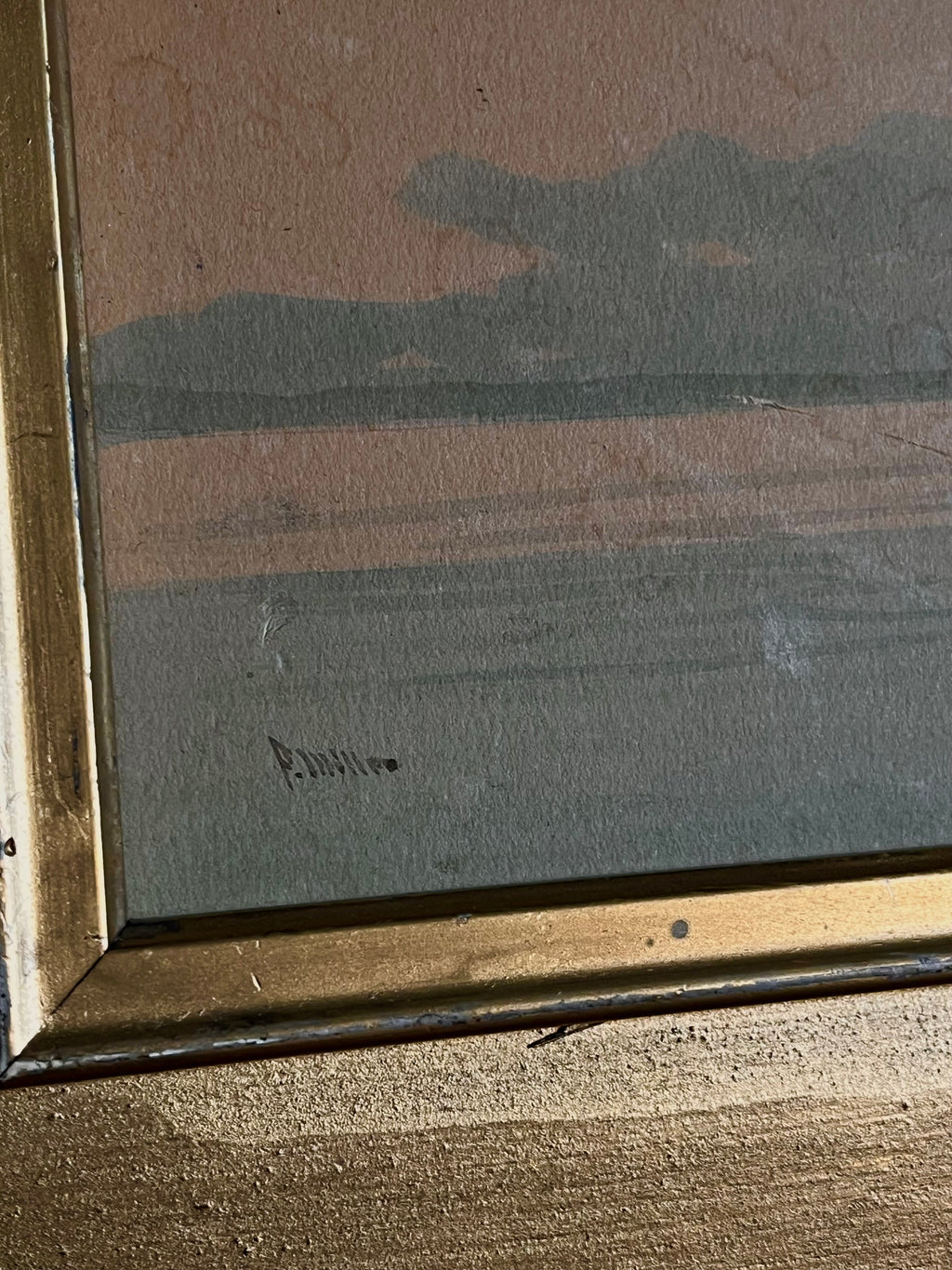 Antique Panoramic Coastal Watercolor