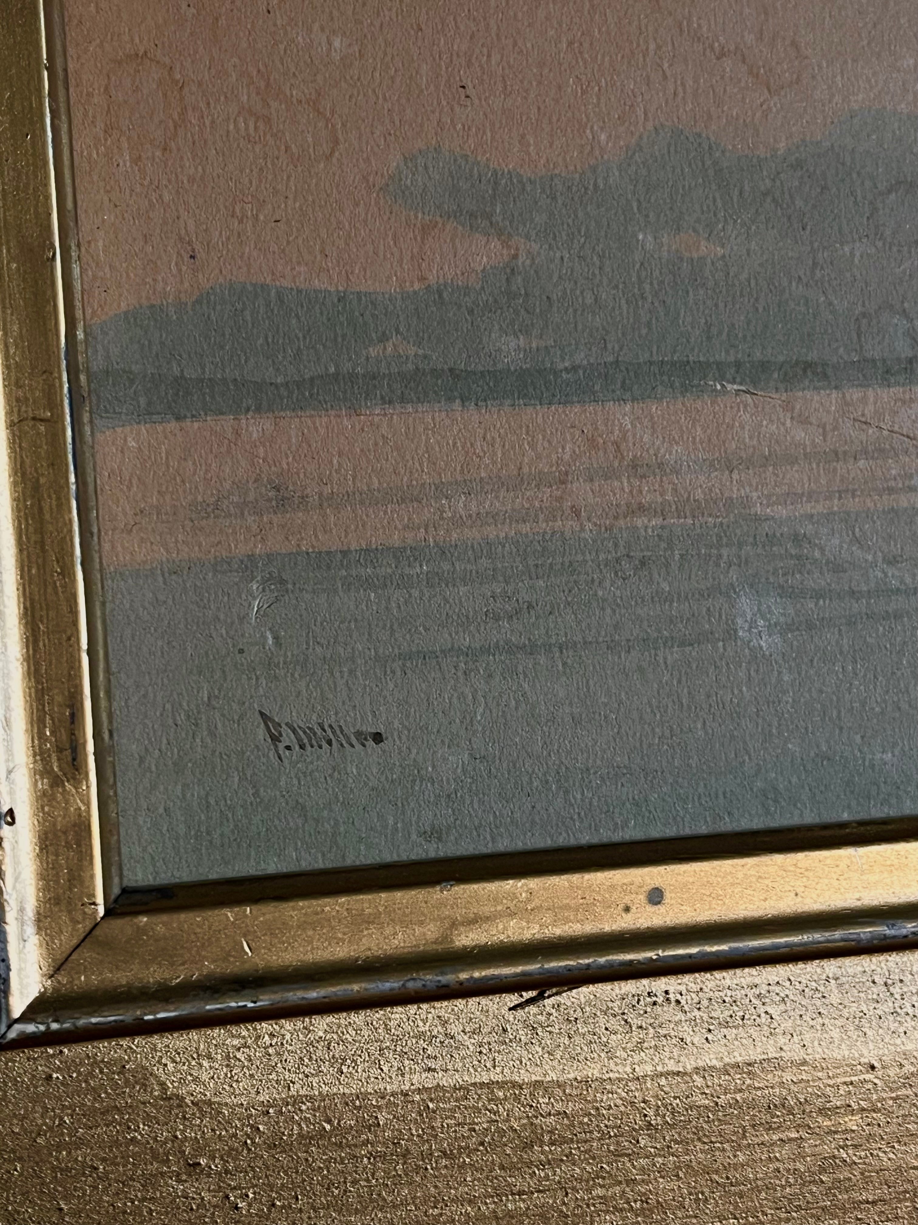 Antique Panoramic Coastal Watercolor